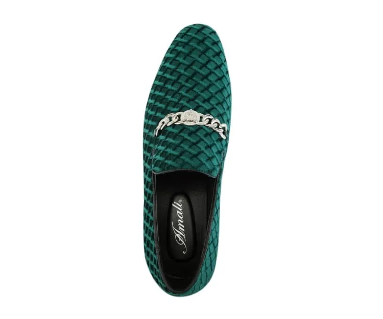 Amali Felix Green Velvet Smoking Slippers With Jaguar Bit