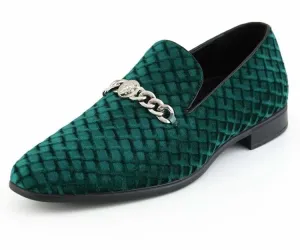 Amali Felix Green Velvet Smoking Slippers With Jaguar Bit