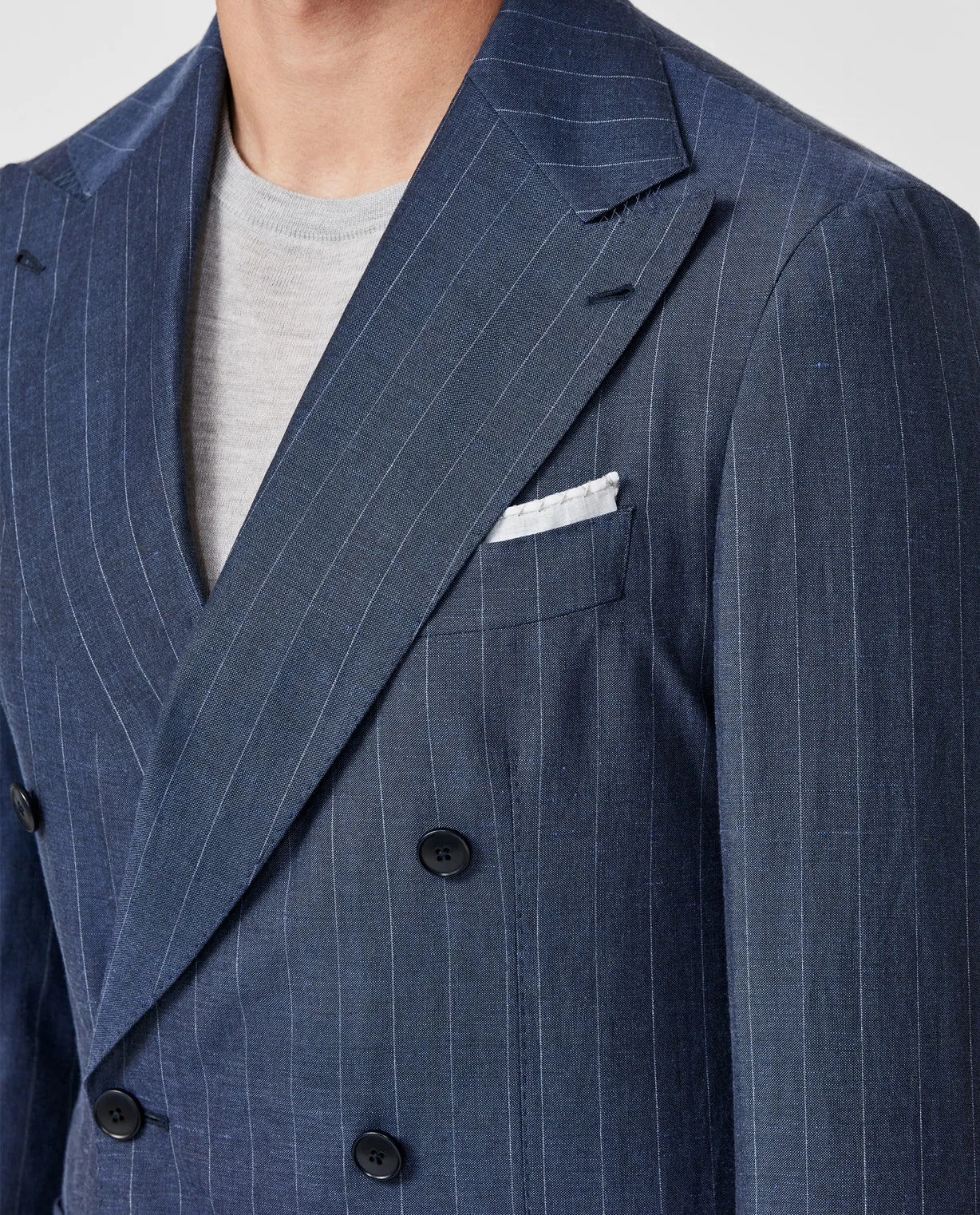 Barberis Canonico Blue Wool & Linen Plain Weave With Tonal Pinstripe