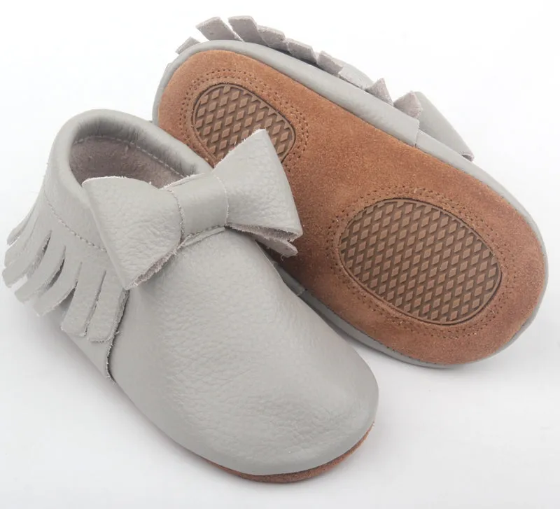 Big Bow Moccasins- Light Gray