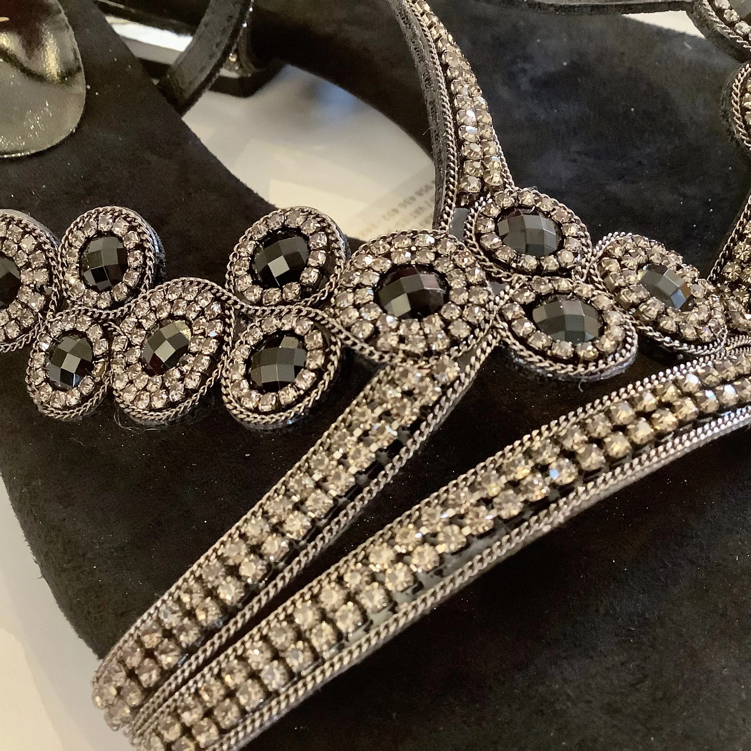 Black Diamanté Sandals - Menbur