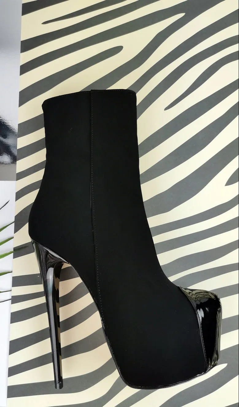 Black Suede Patent Detail Ankle Boots