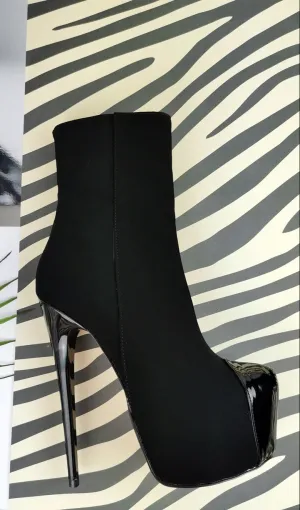Black Suede Patent Detail Ankle Boots