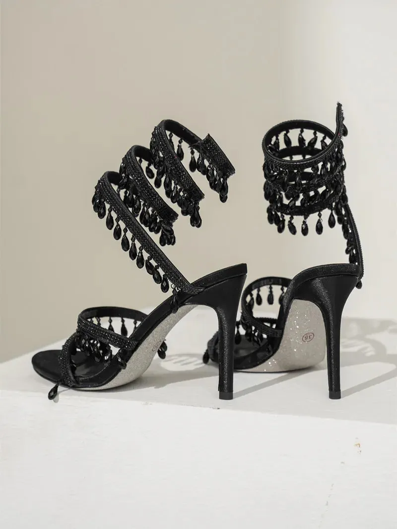 Crystal Pendant Tassels High Heels