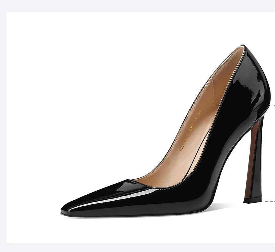 Fab Fei autumn patent leather sexy stiletto burgundy pumps square toe heel - Nina