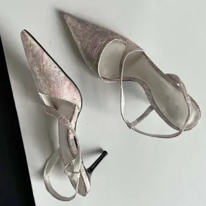 Floral Sling back Heels Pointed Toe Mules