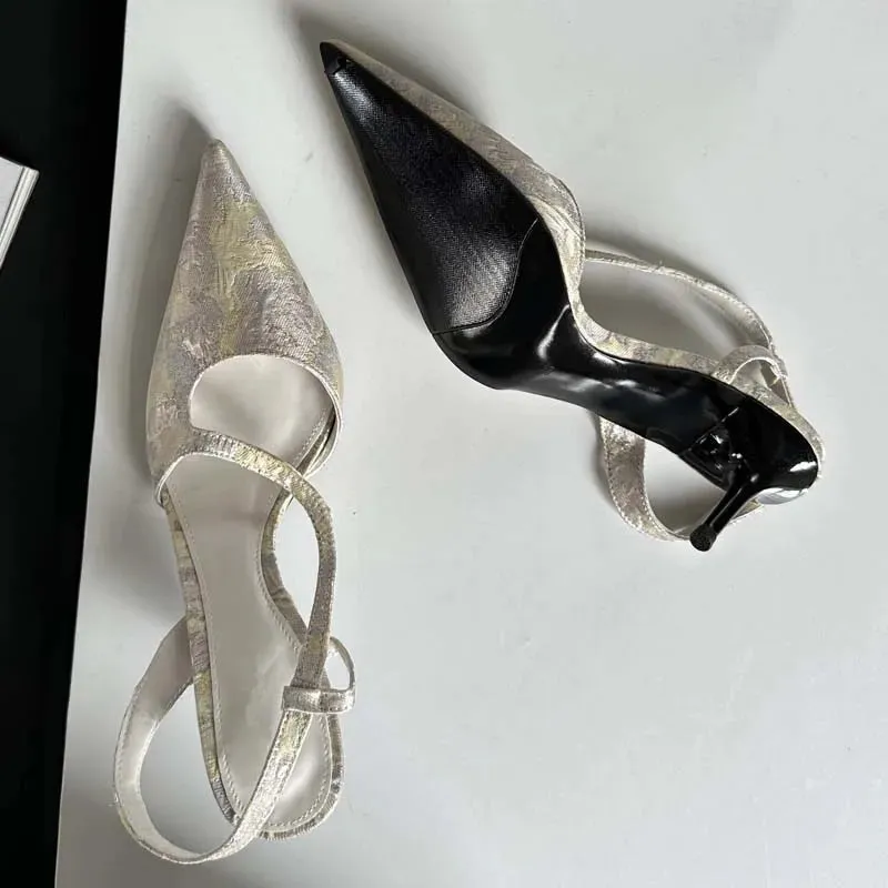 Floral Sling back Heels Pointed Toe Mules