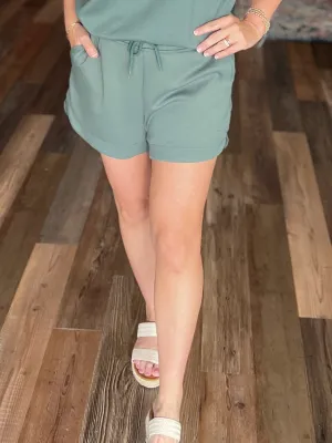 Go Getter Scuba Fabric Pull-On Shorts in Forest Green