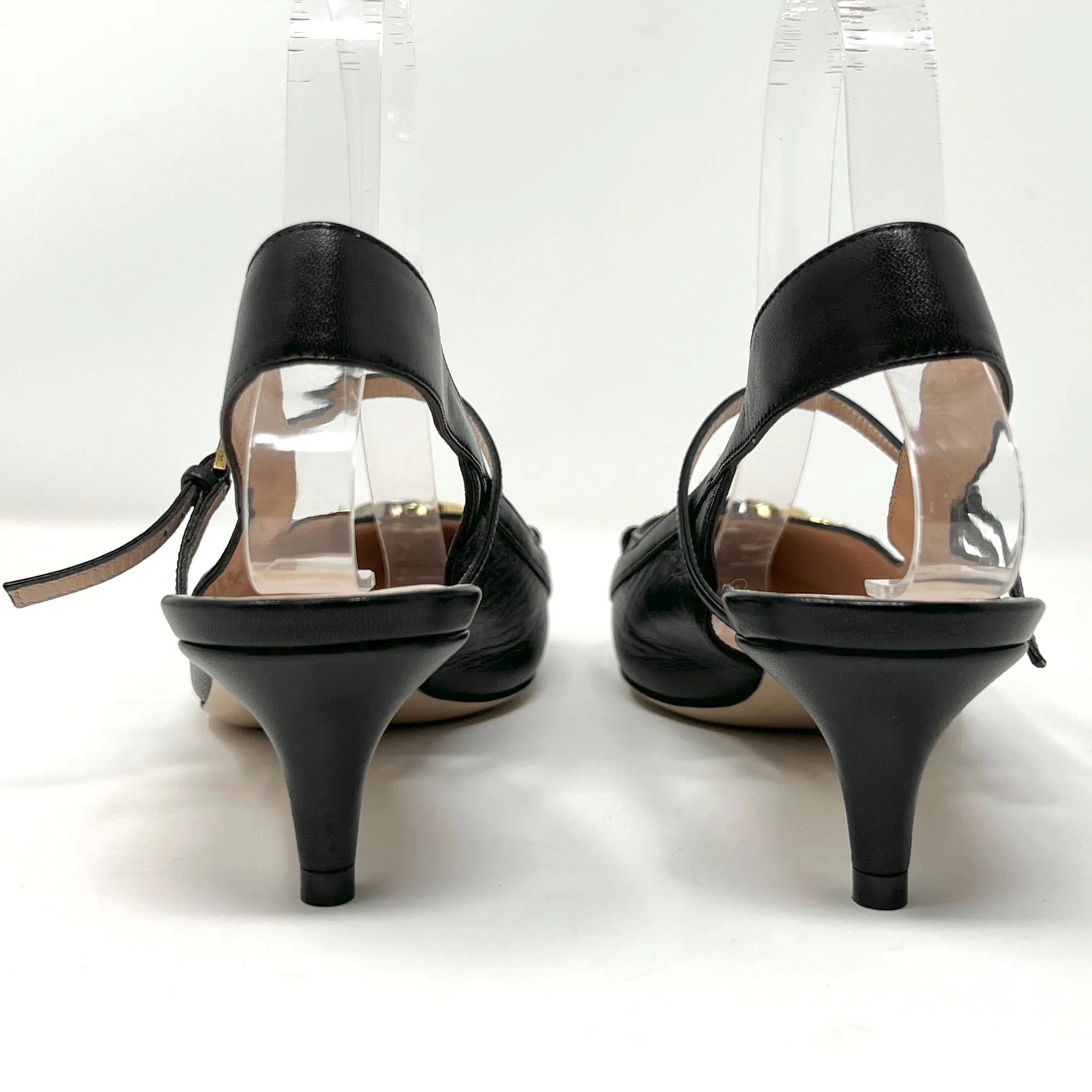 Gucci Zumi Interlocking Logo Black Leather Pointed Toe Low Heels Slingback Pumps Size EU 38