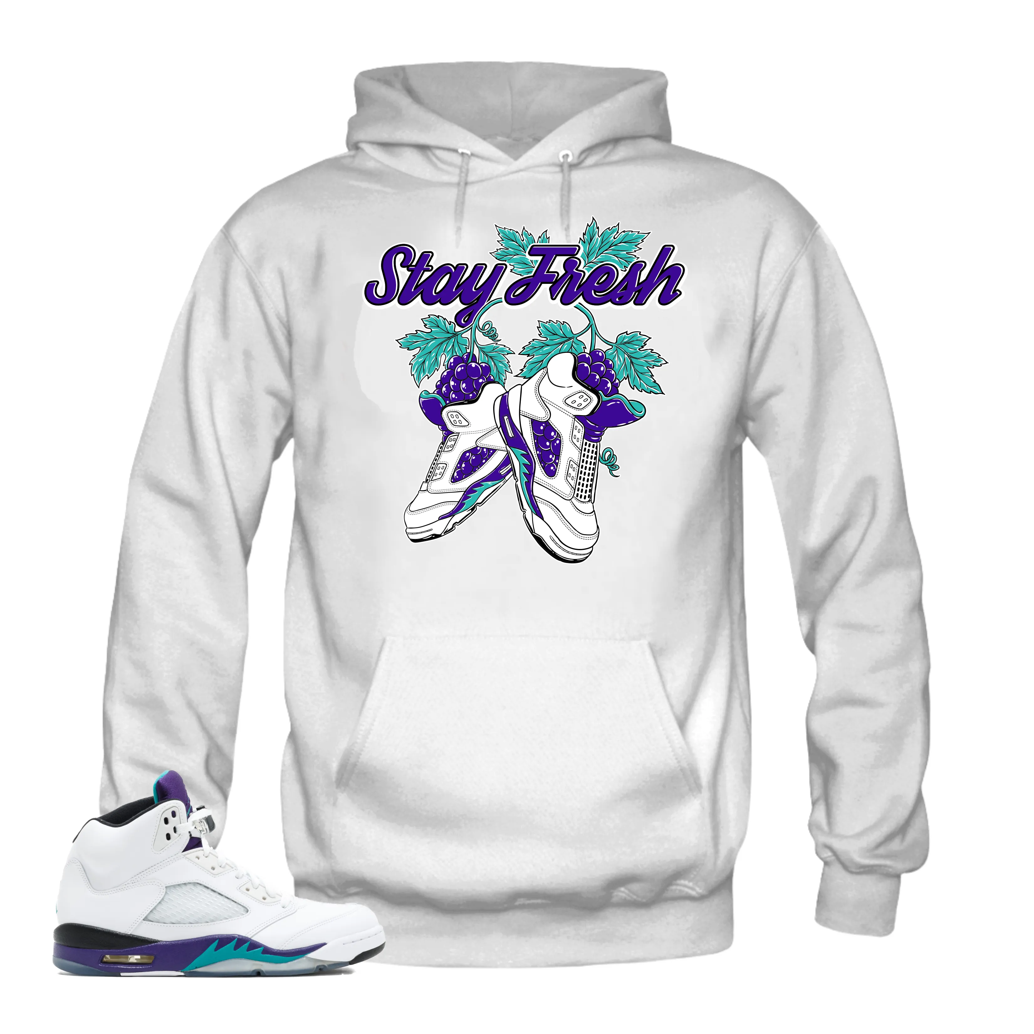 Jordan 5 Grapes Fresh Prince Sneakers-Fresh White Hoodie