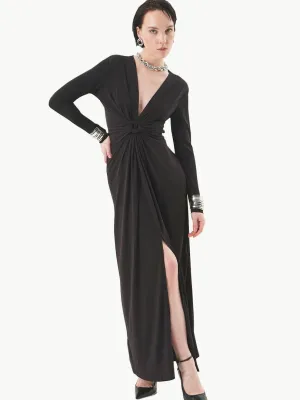 Long Dress with Twist Detail at the Front - Black