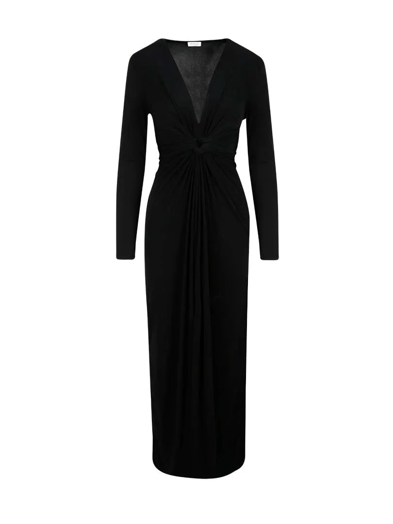 Long Dress with Twist Detail at the Front - Black