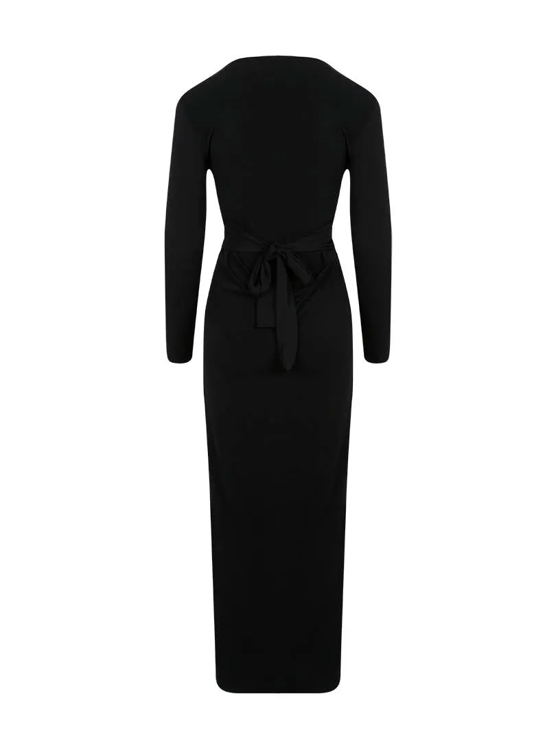 Long Dress with Twist Detail at the Front - Black