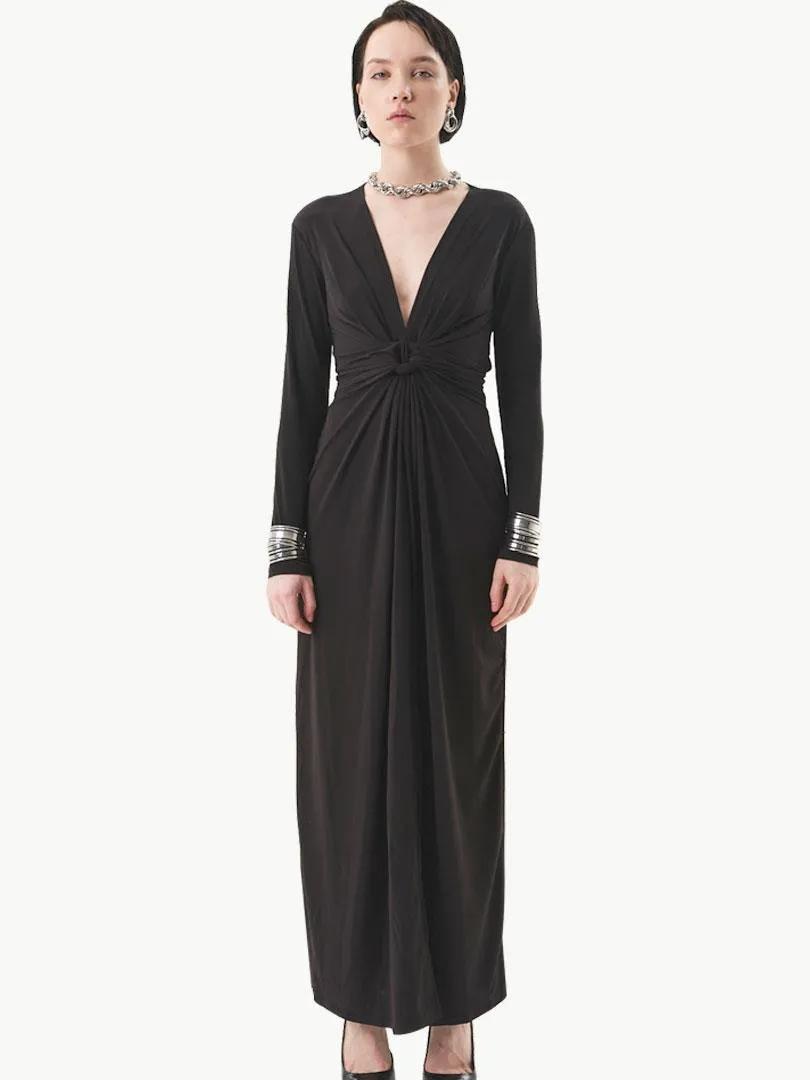 Long Dress with Twist Detail at the Front - Black