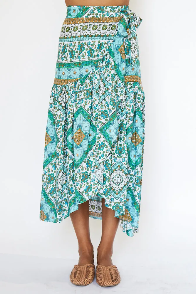 Minty Breezy Midi Skirt Aqua