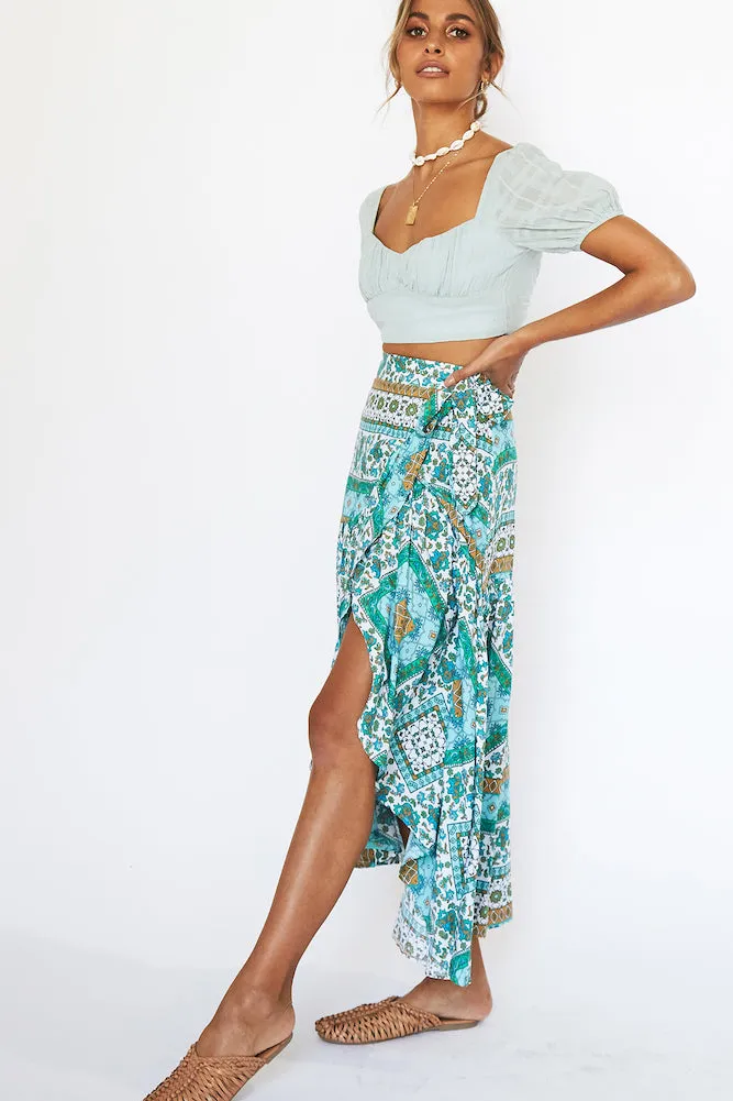 Minty Breezy Midi Skirt Aqua