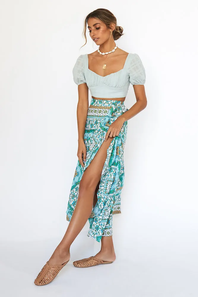 Minty Breezy Midi Skirt Aqua