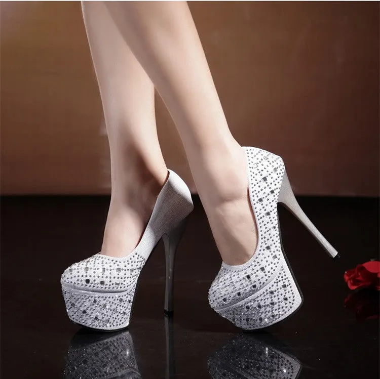 Shinning Sequins Platform Super High Heels Prom Shoes