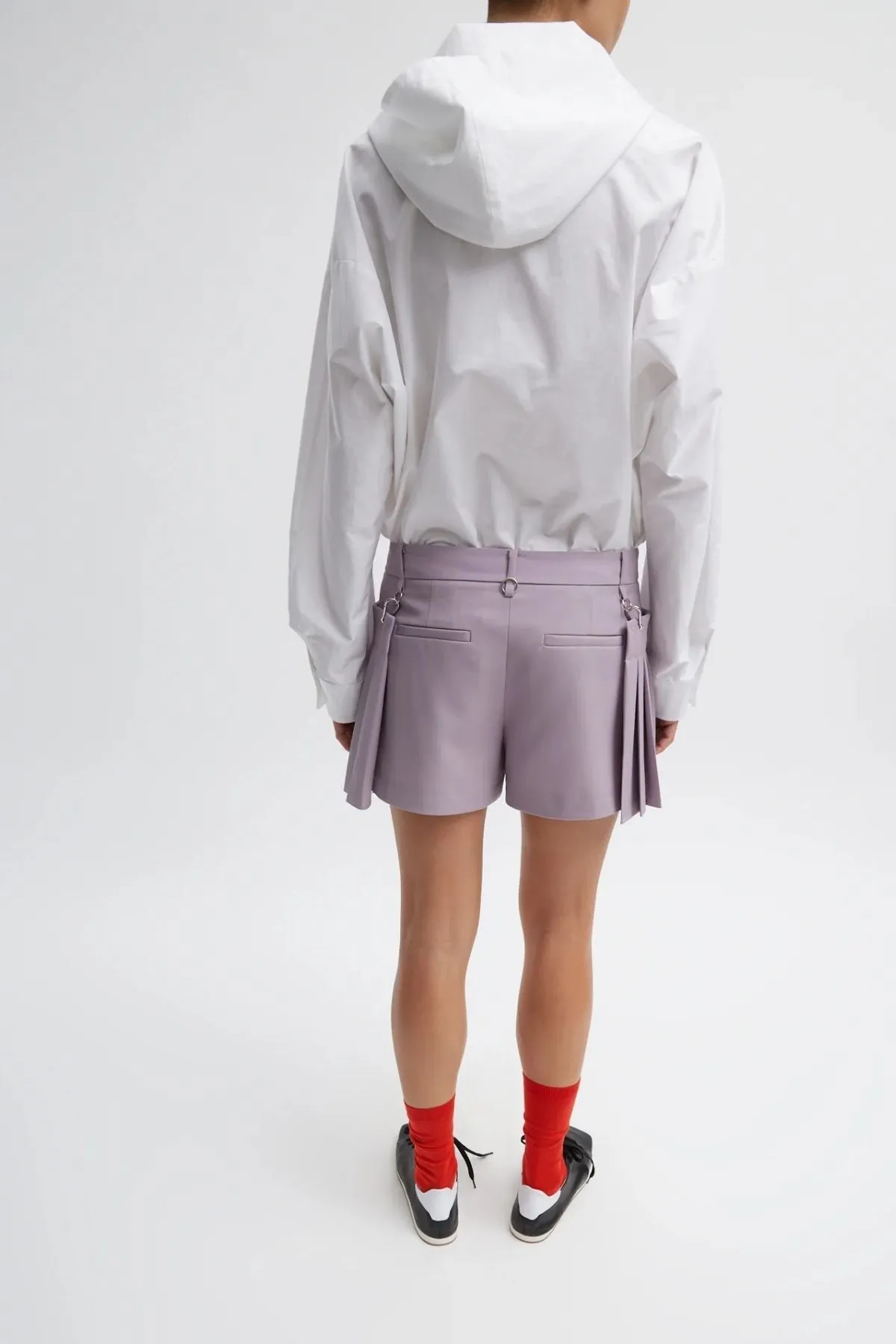 Tibi Grain De Poudre Convertible Pleated Short - Taro
