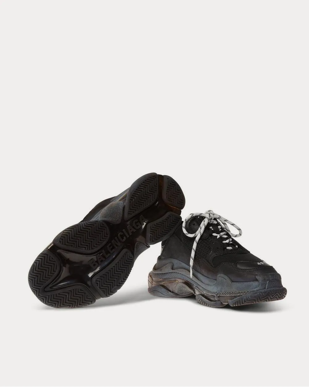 Triple S Clear Sole Mesh, Nubuck and Leather  Black low top sneakers