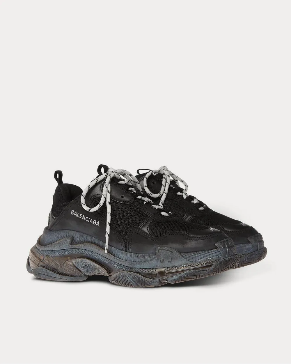 Triple S Clear Sole Mesh, Nubuck and Leather  Black low top sneakers