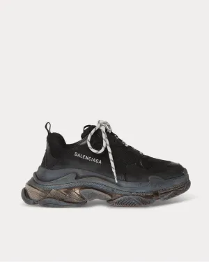 Triple S Clear Sole Mesh, Nubuck and Leather  Black low top sneakers