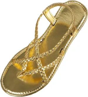 Womens Flat Sandals Braided Strappy Gladiator Thong Sandals Casual Elastic Strap Flip Flops Slingback Beach Sandals