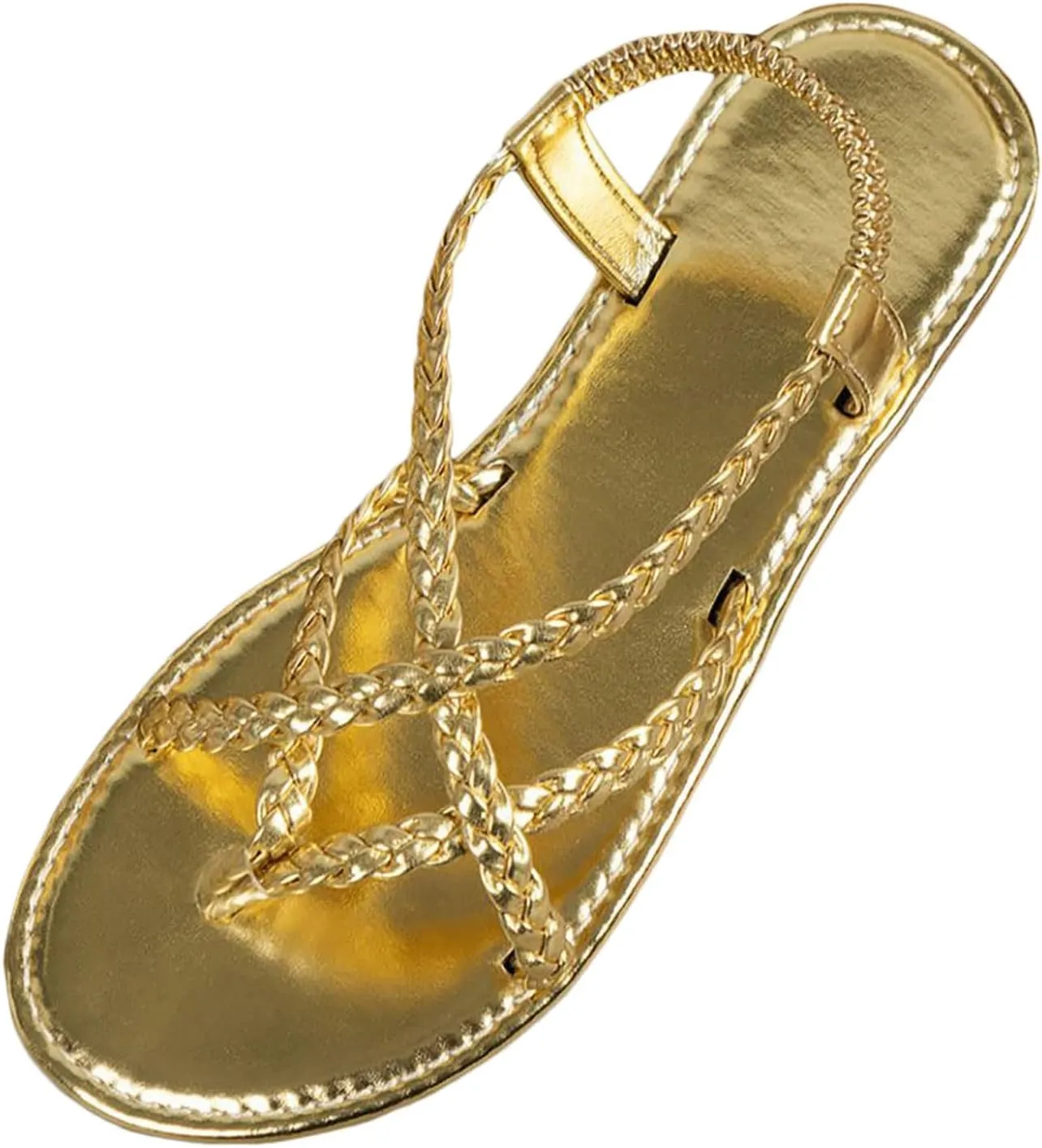 Womens Flat Sandals Braided Strappy Gladiator Thong Sandals Casual Elastic Strap Flip Flops Slingback Beach Sandals